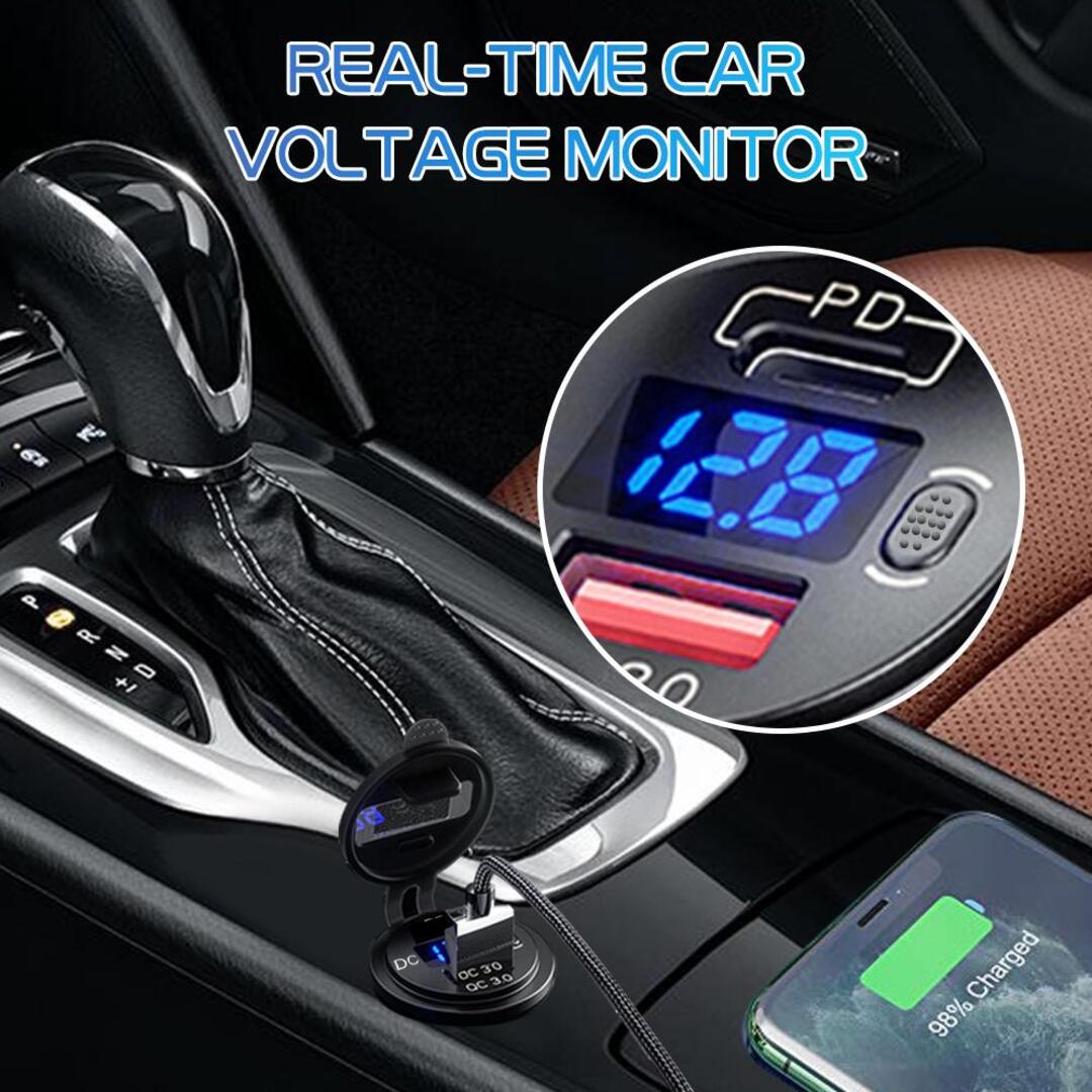 1 Pc Universal 60W PD Type C/QC 3.0 USB Charger Socket With Button Switch LED Voltmeter Fast Charging for 12V 24V