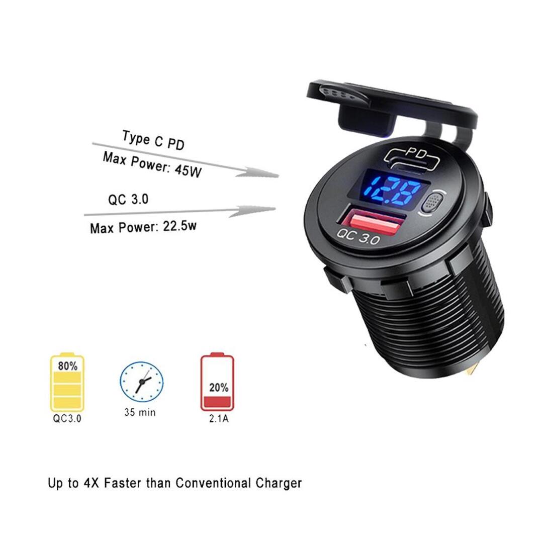 1 Pc Universal 60W PD Type C/QC 3.0 USB Charger Socket With Button Switch LED Voltmeter Fast Charging for 12V 24V