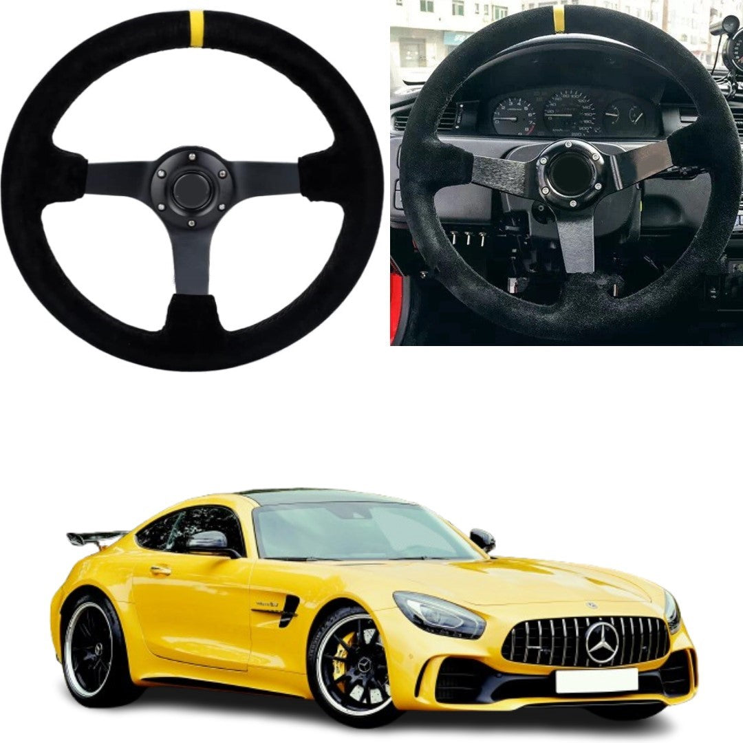 Universal Alcantara Deep Dish Sports Steering Wheel 1 Pc