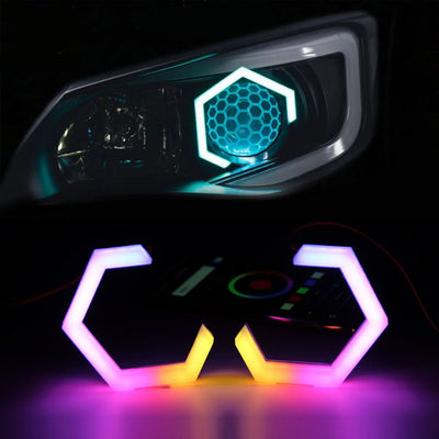 Universal Angel Eyes Retrofit 100MM APP Control RGB LED for Car Headlight 2 Pcs Set