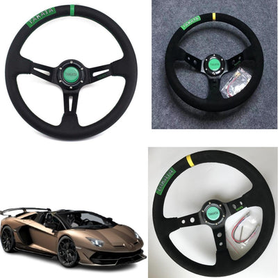 Universal Black Deep Dish Steering With Premium Quality In Alcantara Staff