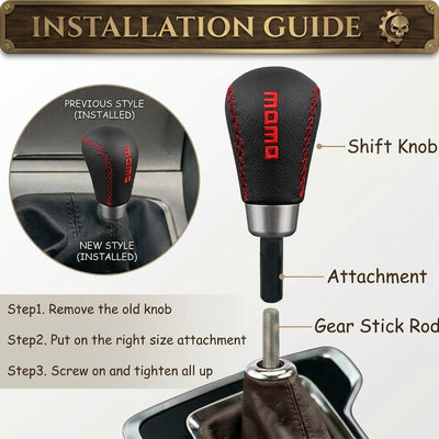 Universal Black Leather Gear Knob Gear Shift Knob Manual Transmission Shifter Lever Stick