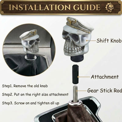 Universal Captain Skull Gear Knob Gear Shift Knob Manual Transmission Shifter Lever Stick(Silver)