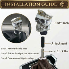 Universal Captain Skull Gear Knob Gear Shift Knob Manual Transmission Shifter Lever Stick(Silver)