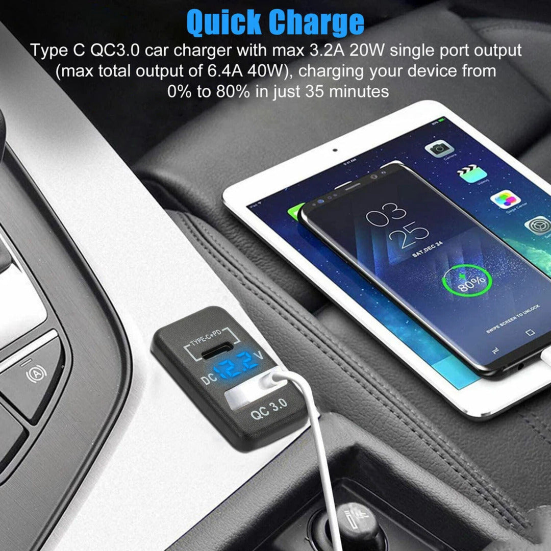 Universal Car In-Dash Charger Socket QC3.0 USB + PD3.0 Type-C Fast Charging For Toyota 1 Pc