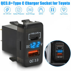 Universal Car In-Dash Charger Socket QC3.0 USB + PD3.0 Type-C Fast Charging For Toyota 1 Pc