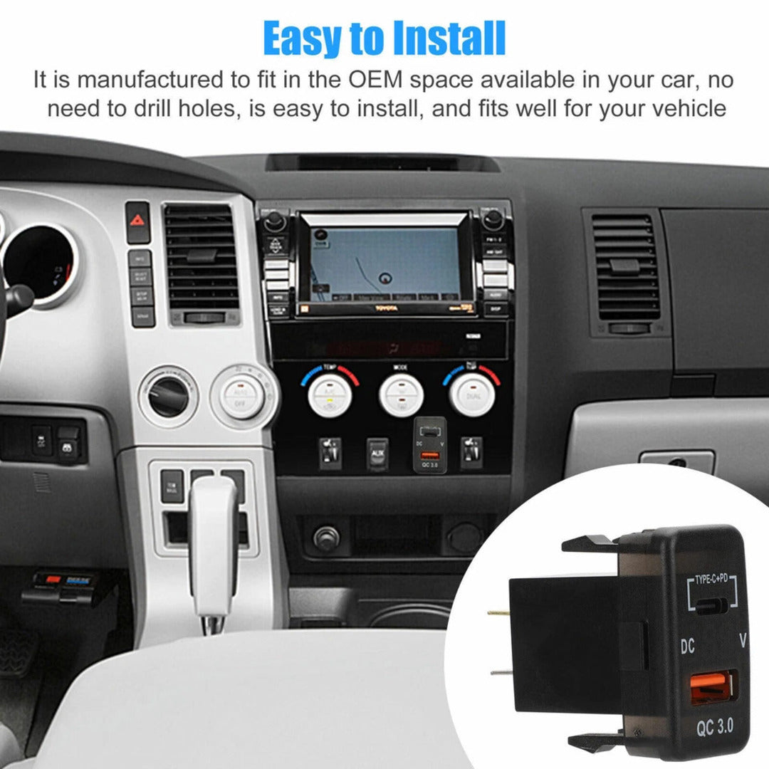 Universal Car In-Dash Charger Socket QC3.0 USB + PD3.0 Type-C Fast Charging For Toyota 1 Pc