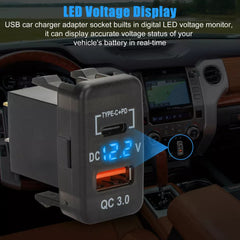 Universal Car In-Dash Charger Socket QC3.0 USB + PD3.0 Type-C Fast Charging For Toyota 1 Pc