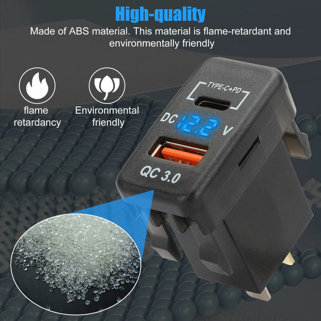 Universal Car In-Dash Charger Socket QC3.0 USB + PD3.0 Type-C Fast Charging For Toyota 1 Pc