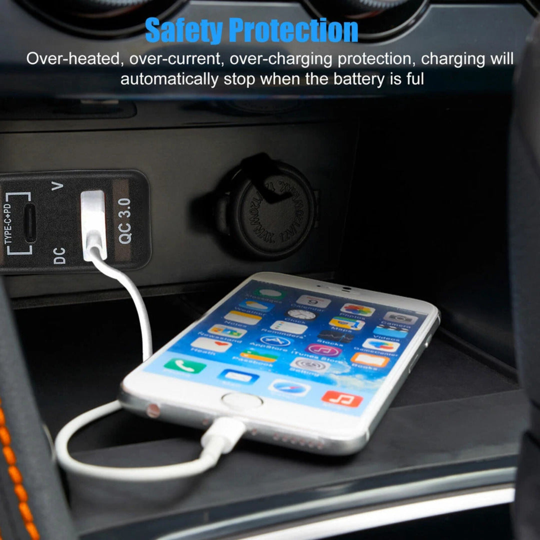 Universal Car In-Dash Charger Socket QC3.0 USB + PD3.0 Type-C Fast Charging For Toyota 1 Pc