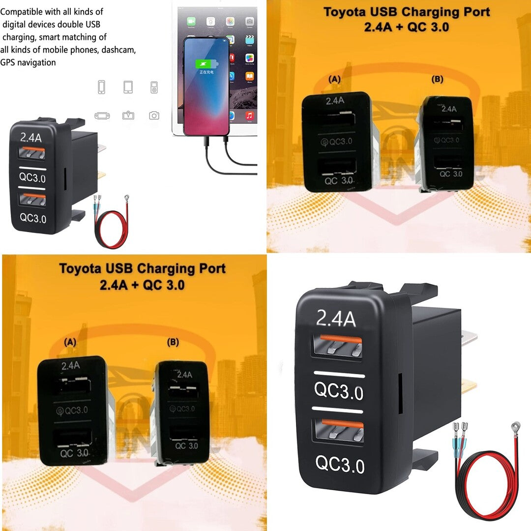 1 Pc Universal Car In-Dash Charger Socket QC3.0 + QC2.4A USB Fast Charging For Toyota
