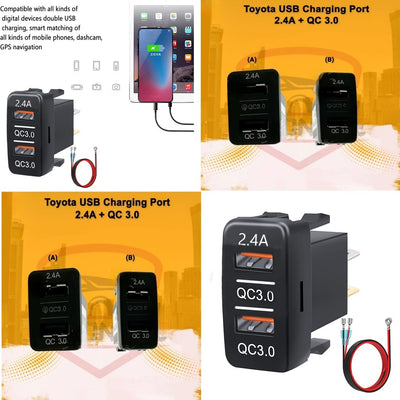 1 Pc Universal Car In-Dash Charger Socket QC3.0 + QC2.4A USB Fast Charging For Toyota
