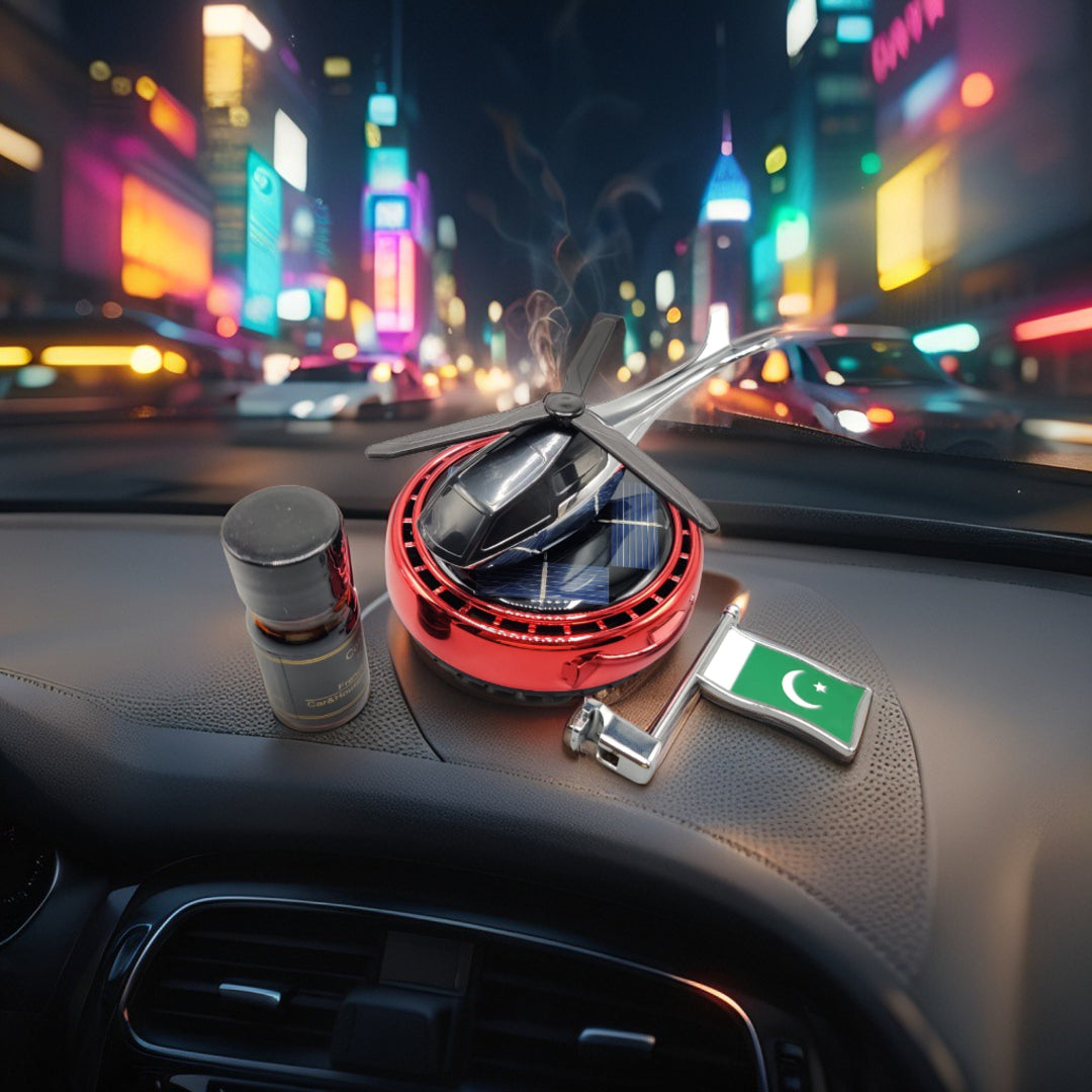 1 Pc Universal Car Solar Helicopter With Pakistan Flag And Air Freshener Refill