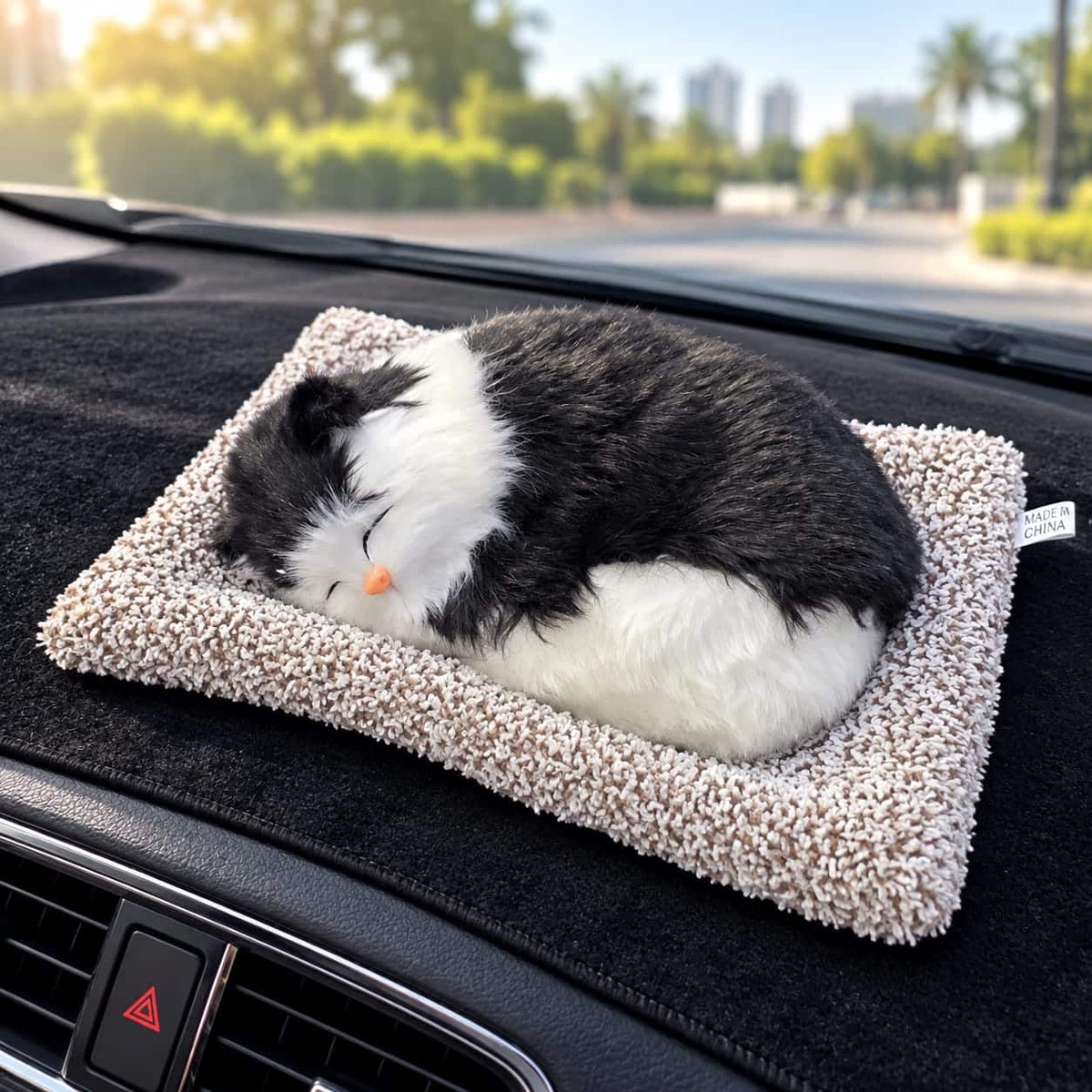 Universal Dashboard Car Sleeping Cat On Carpet Big Black & White