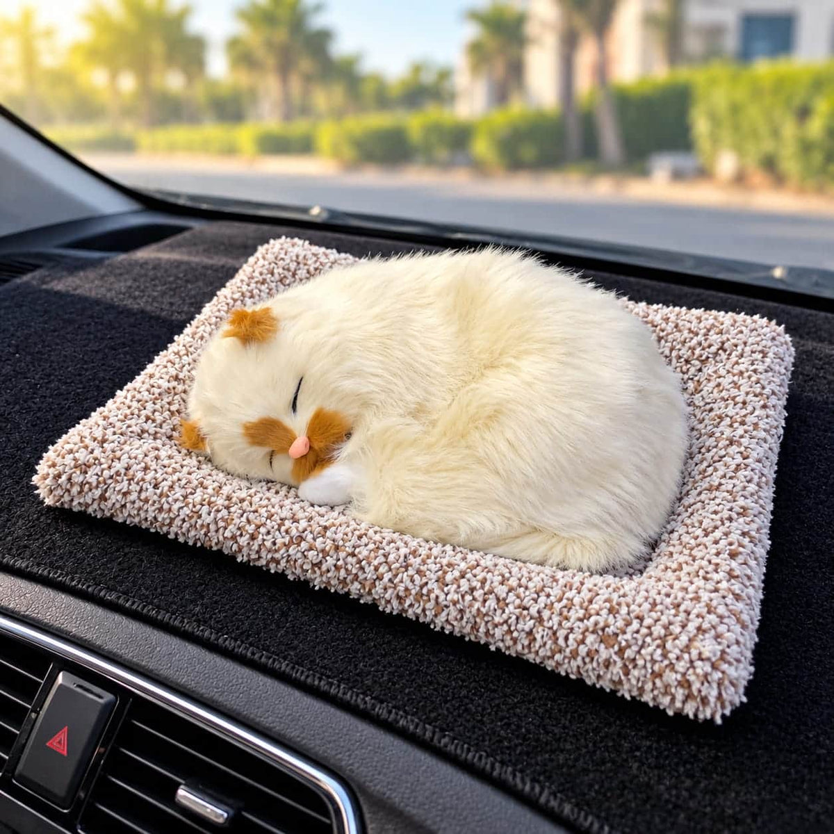Universal Dashboard Car Sleeping Cat On Carpet Big Off White