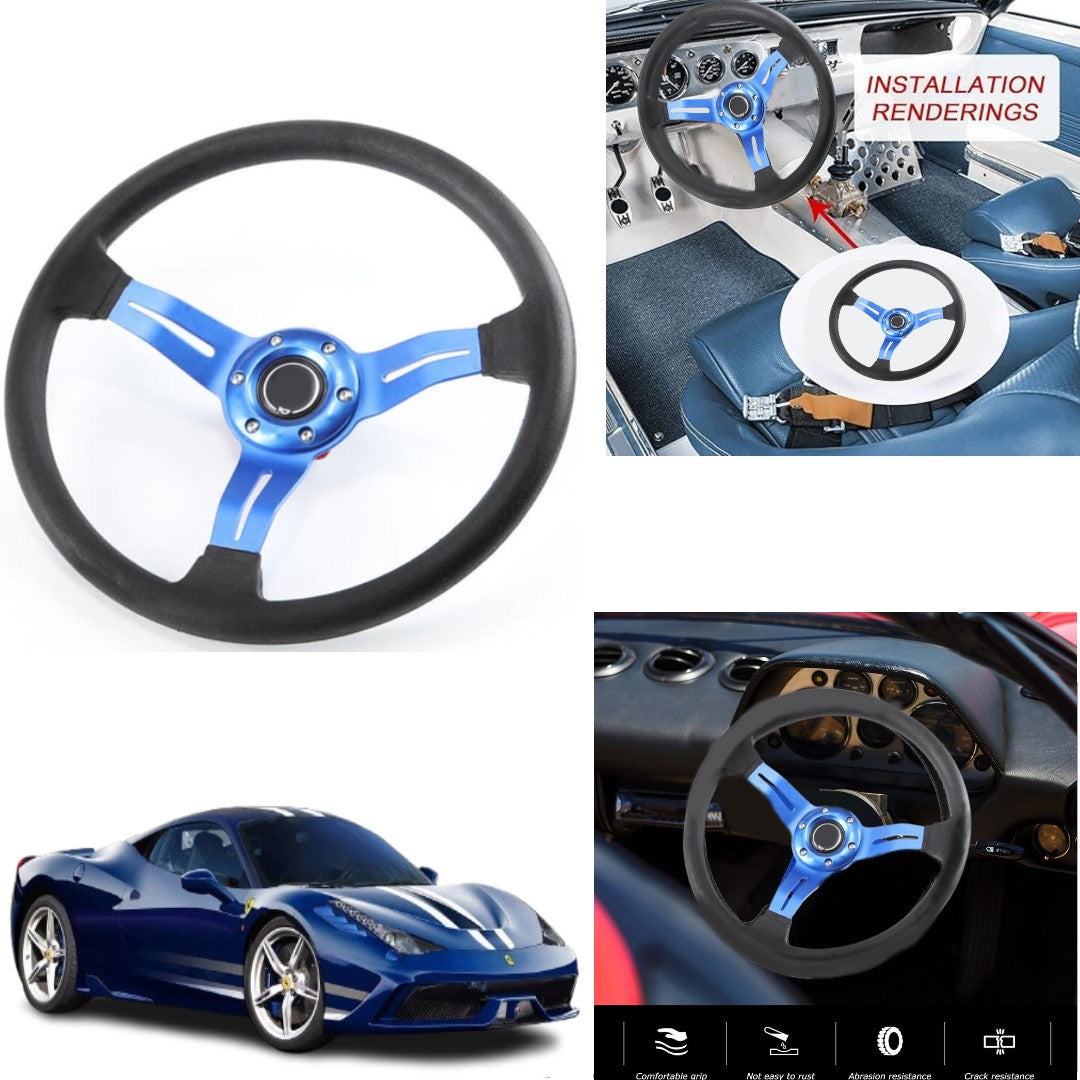 Universal Deep Dish Premium Quality High Gloss Steering Blue 1 Pc