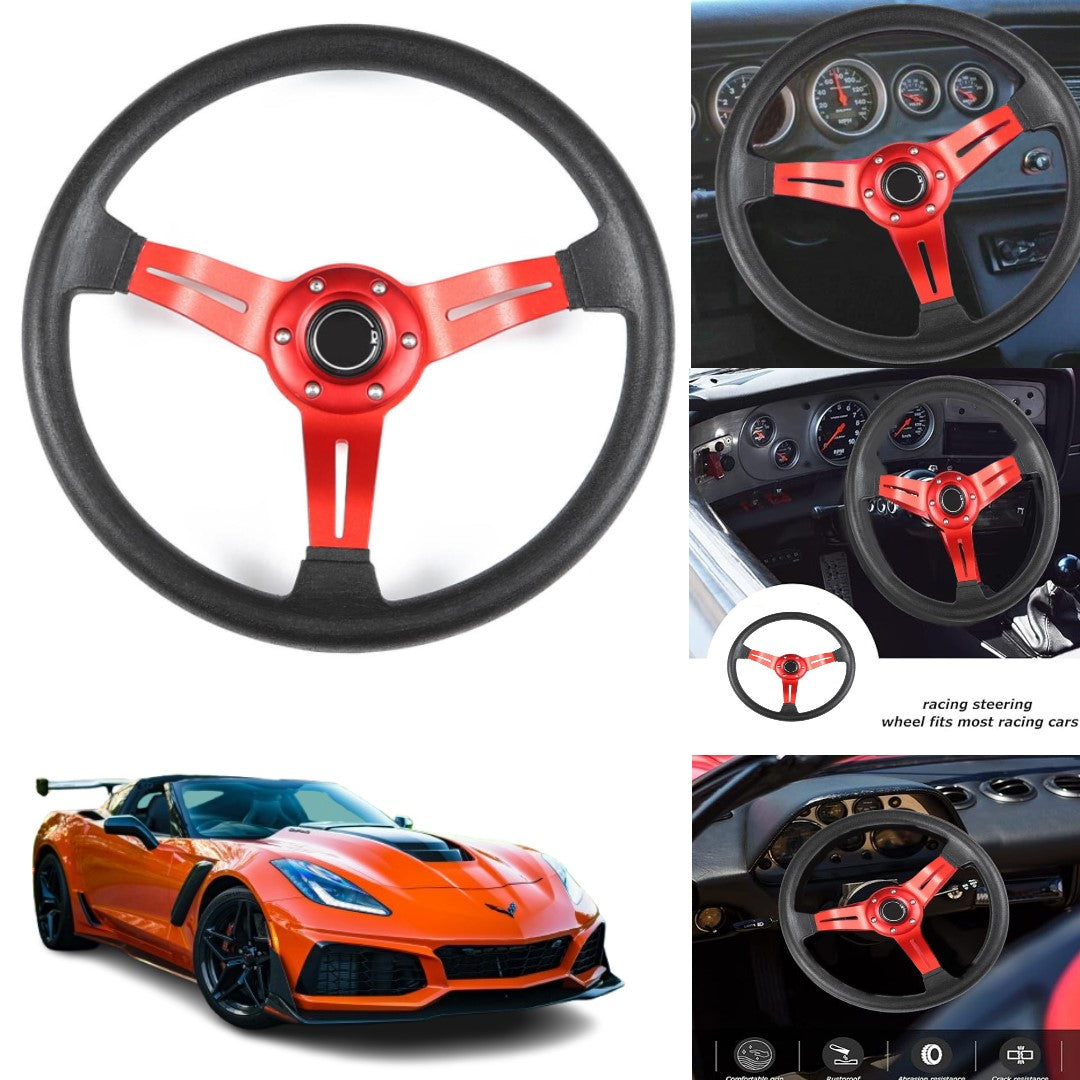 Universal Deep Dish Premium Quality High Gloss Steering Red 1 Pc