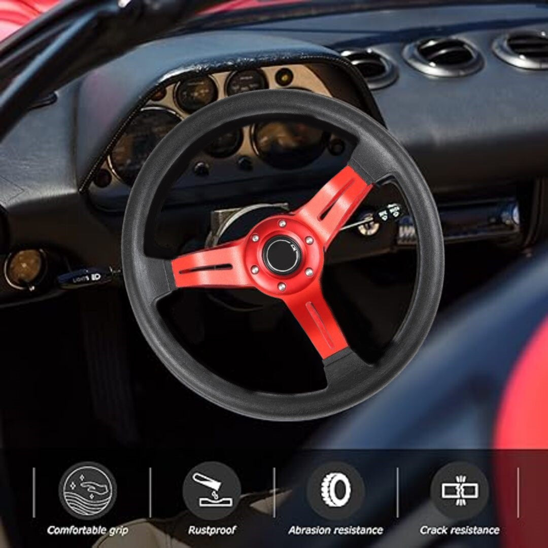 Universal Deep Dish Premium Quality High Gloss Steering Red 1 Pc