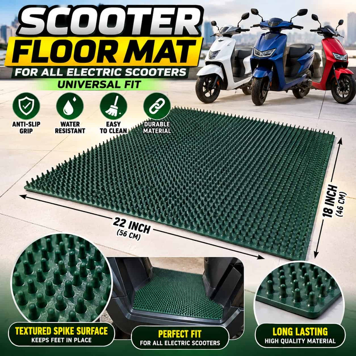 Universal Electric Scooter Floor Mat – Anti-Slip Heavy-Duty Mat  22 × 18 Inch