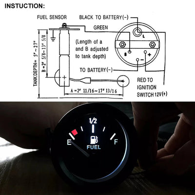 Universal Fuel Level Gauge with LED Backlight & Bracket – 2 Inch Auto Fuel Level Meter