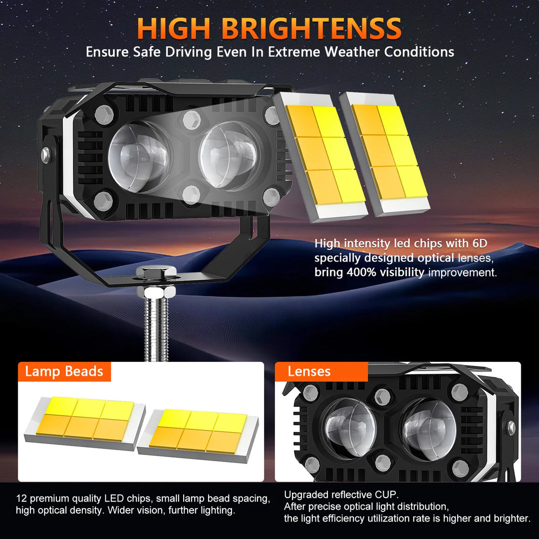 2 Pcs Set Universal HJG 2 SMD Fog Light Dual Color With RGB Function in Metal Body