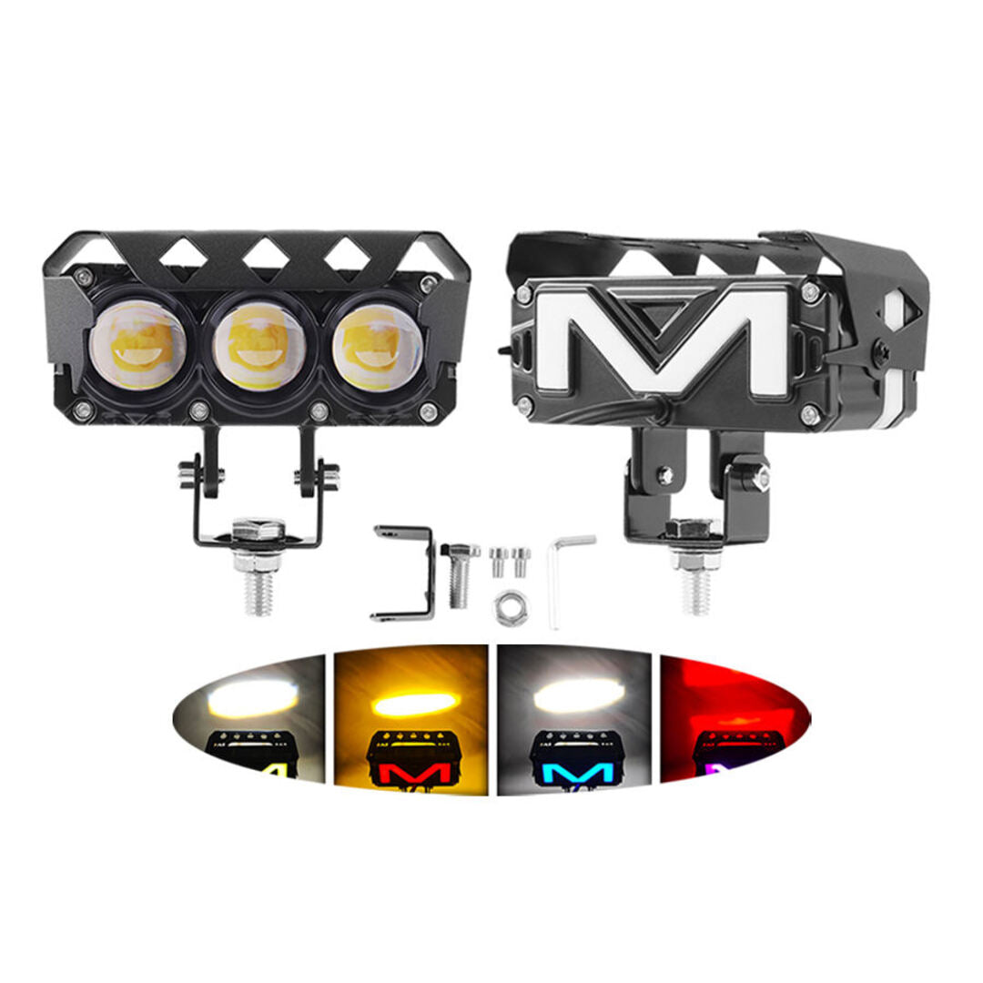 1 Pc Universal HJG 3 SMD Fog Light Dual Color With RGB Function in Metal Body