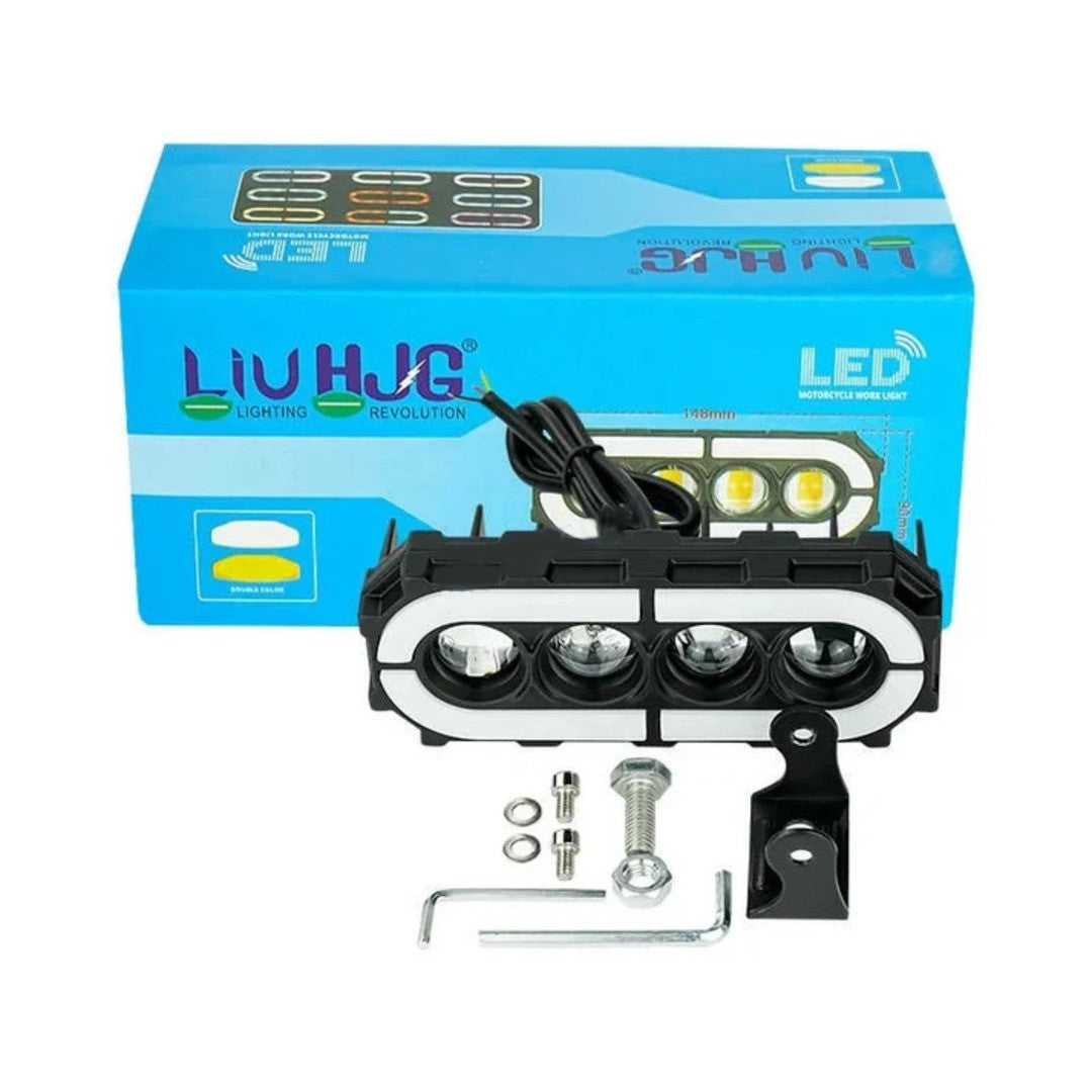 2 Pcs Set Universal HJG 4 SMD Fog Light Dual Color With RGB Function in Metal Body