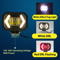 2 Pcs Set Universal HJG Arrow Style Bar Light Square Shape With Yellow / Red DRL For Car & Bikes