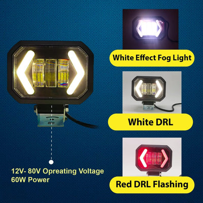 2 Pcs Set Universal HJG Arrow Style Bar Light Square Shape With Yellow / Red DRL For Car & Bikes