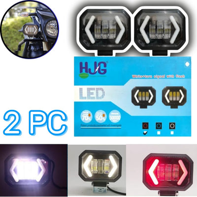 2 Pcs Set Universal HJG Arrow Style Bar Light Square Shape With Yellow / Red DRL For Car & Bikes