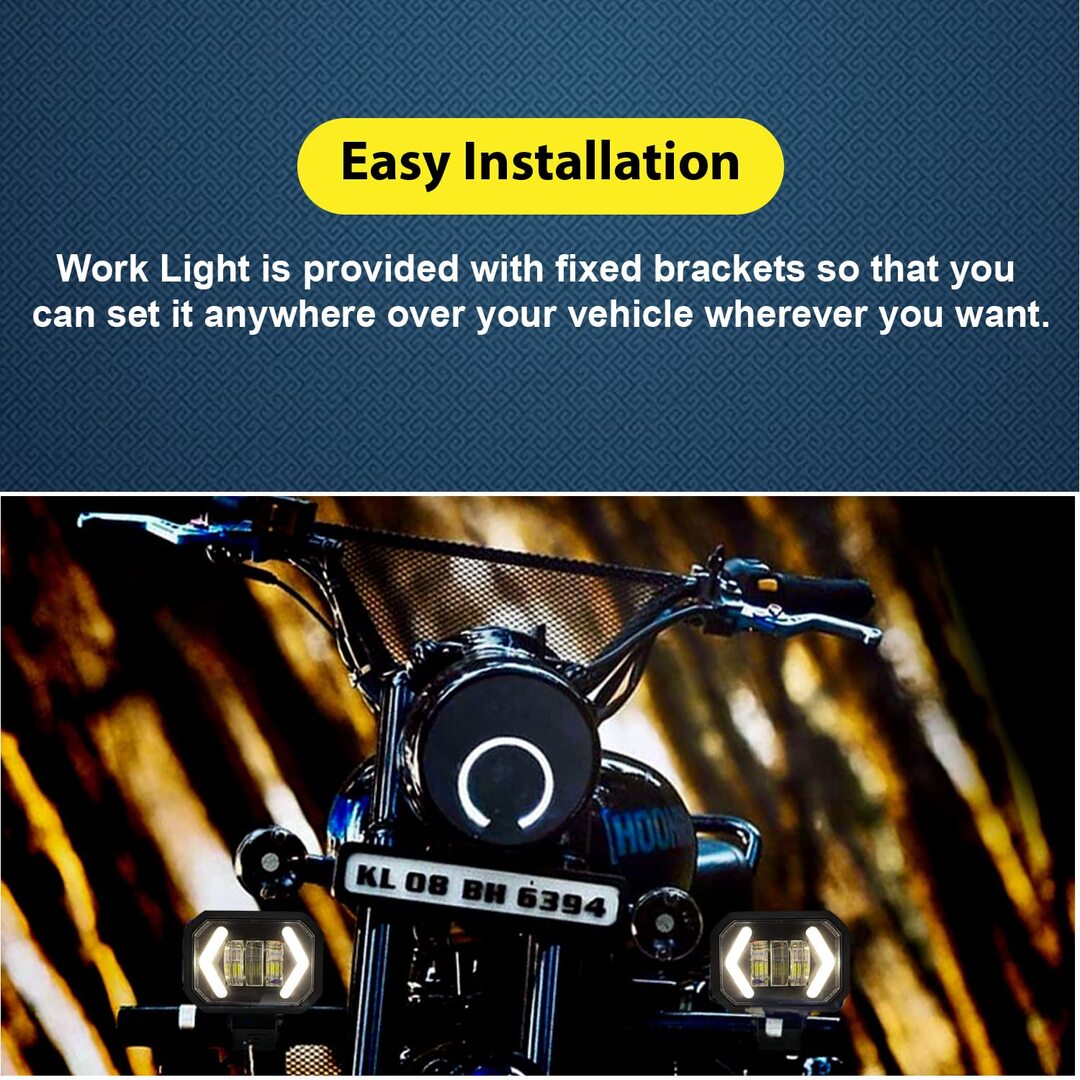 2 Pcs Set Universal HJG Arrow Style Bar Light Square Shape With Yellow / Red DRL For Car & Bikes