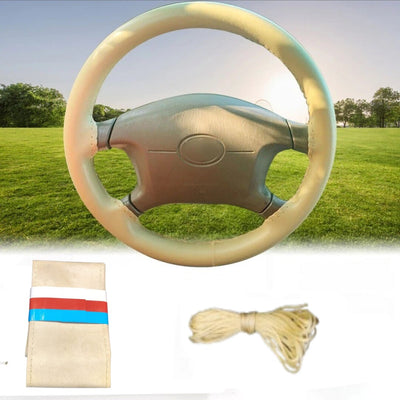 Universal Hand sewing Top Alcantara Steering Wheel Cover 1 Pc (Beige)