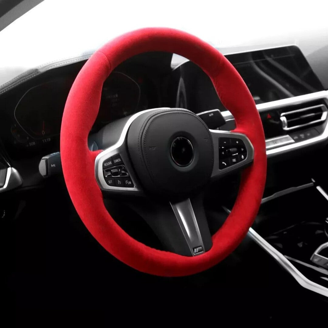 Universal Hand sewing Top Alcantara Steering Wheel Cover 1 Pc (Red)