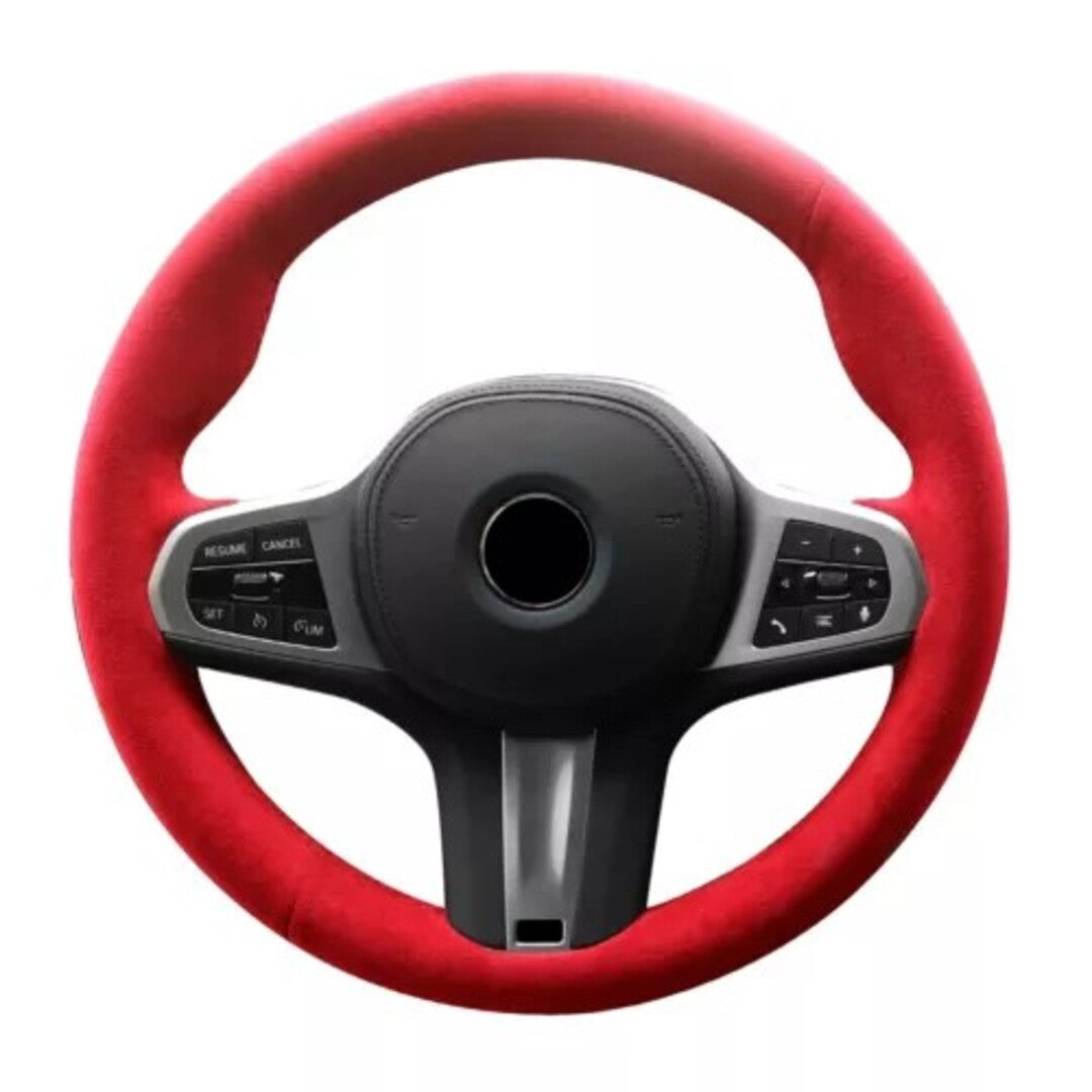 Universal Hand sewing Top Alcantara Steering Wheel Cover 1 Pc (Red)