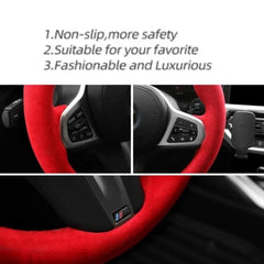 Universal Hand sewing Top Alcantara Steering Wheel Cover 1 Pc (Red)