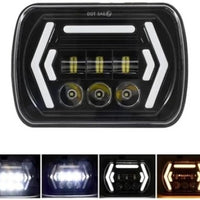 Universal Jeep LED Headlight Projector Arrow Line Style 5x7 Square Sealed Beam With DRL Hi-Low 2 Pcs Set