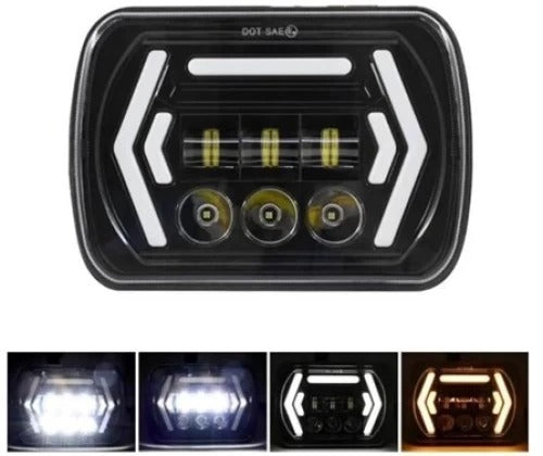 Universal Jeep LED Headlight Projector Arrow Line Style 5x7 Square Sealed Beam With DRL Hi-Low 2 Pcs Set