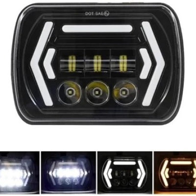 Universal Jeep LED Headlight Projector Arrow Line Style 5x7 Square Sealed Beam With DRL Hi-Low 2 Pcs Set