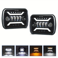 Universal Jeep LED Headlight Projector Bracket Style 5x7 Square Sealed Beam With DRL Hi-Low 2 Pcs Set