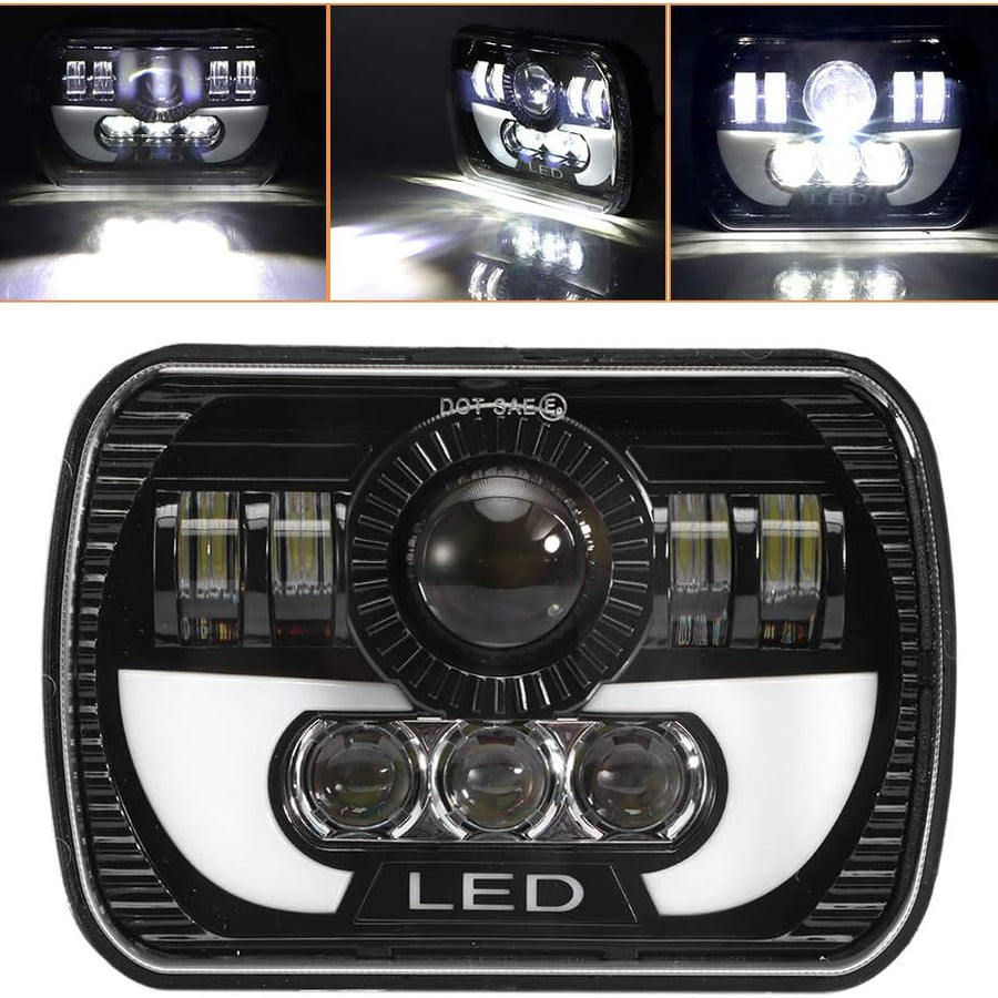 Universal Jeep LED Headlight Projector LED Style 5x7 Square Sealed Beam With DRL Hi-Low 2 Pcs Set