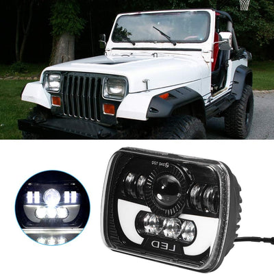 Universal Jeep LED Headlight Projector LED Style 5x7 Square Sealed Beam With DRL Hi-Low 2 Pcs Set