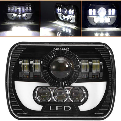 Universal Jeep LED Headlight Projector LED Style 5x7 Square Sealed Beam With DRL Hi-Low 2 Pcs Set