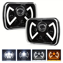 Universal Jeep LED Headlight Projector X Style 5x7 Square Sealed Beam With DRL Hi-Low 2 Pcs Set
