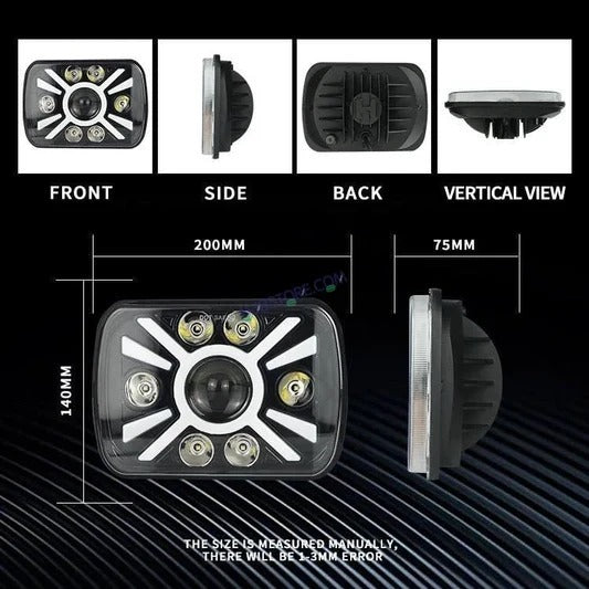 Universal Jeep LED Headlight Projector Zoom Style 5x7 Square Sealed Beam With DRL Hi-Low 2 Pcs Set