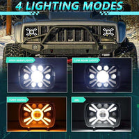Universal Jeep LED Headlight Projector Zoom Style 5x7 Square Sealed Beam With DRL Hi-Low 2 Pcs Set