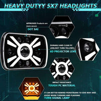 Universal Jeep LED Headlight Projector Zoom Style 5x7 Square Sealed Beam With DRL Hi-Low 2 Pcs Set
