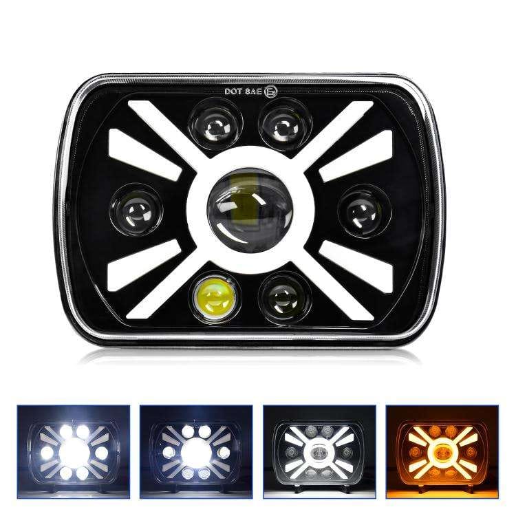 Universal Jeep LED Headlight Projector Zoom Style 5x7 Square Sealed Beam With DRL Hi-Low 2 Pcs Set