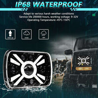 Universal Jeep LED Headlight Projector Zoom Style 5x7 Square Sealed Beam With DRL Hi-Low 2 Pcs Set