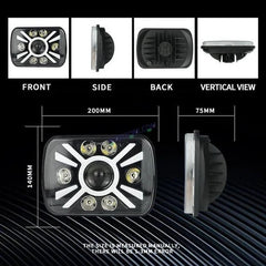 Universal Jeep LED Headlight Projector Zoom Style 5x7 Square Sealed Beam With DRL Hi-Low 2 Pcs Set