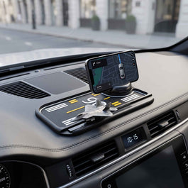 Universal Non-Slip Runway Silicone Anti-Skid Mat 360° Rotating Dashboard Car Phone Holder with Sliding Fighter Jet Model & Smartphone Mount